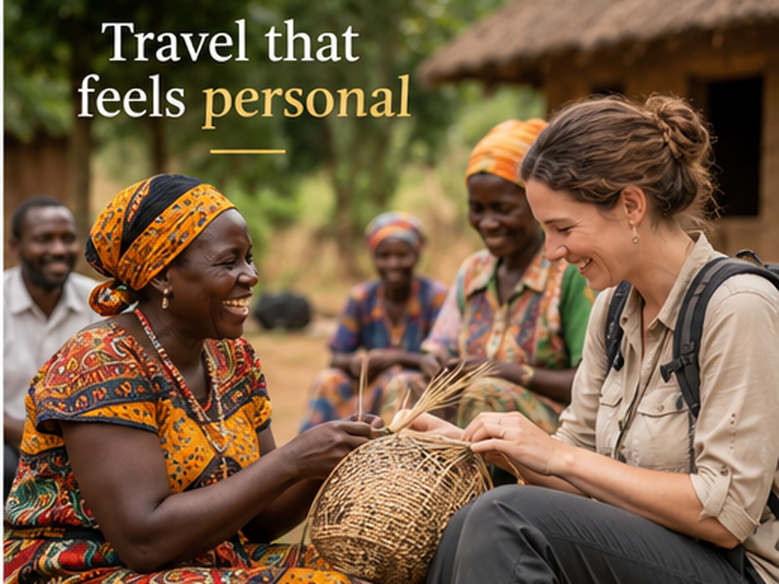 Travellers meeting people during a community visit in Uganda