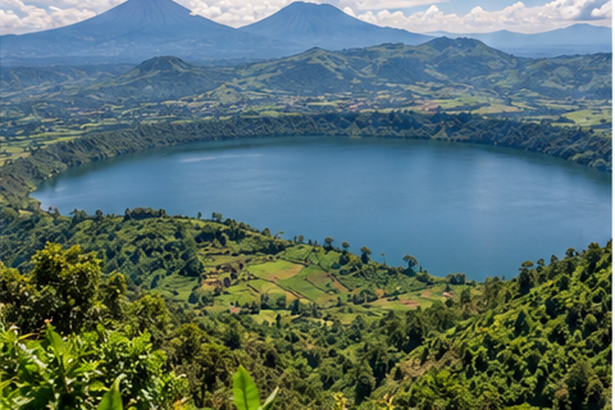 A crater lake below the highlands of south-west Uganda