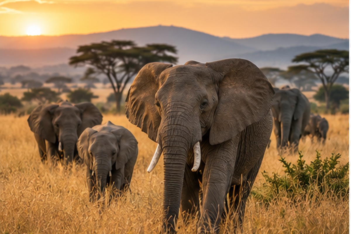 Elephants crossing open savanna in a Ugandan national park