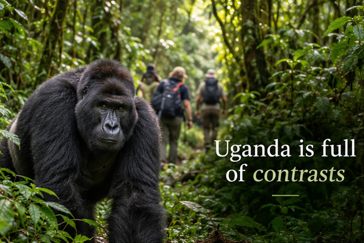 Trekkers on a forest trail in Bwindi Impenetrable National Park